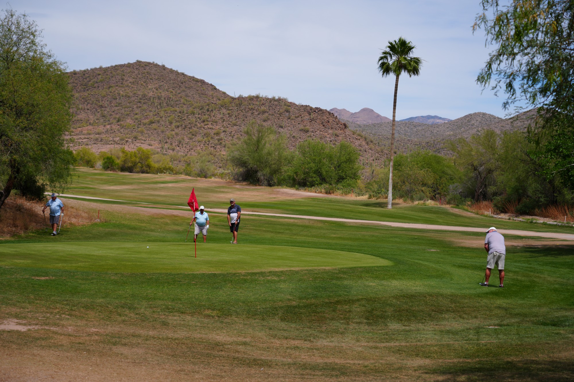 Golfers walking on golf course